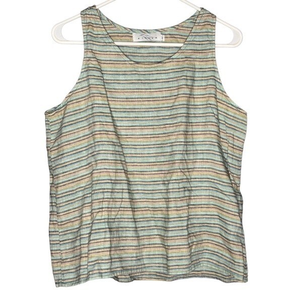 Willow 100% Linen Pastel Striped Sleeveless Top Tank Size Large - Picture 1 of 5